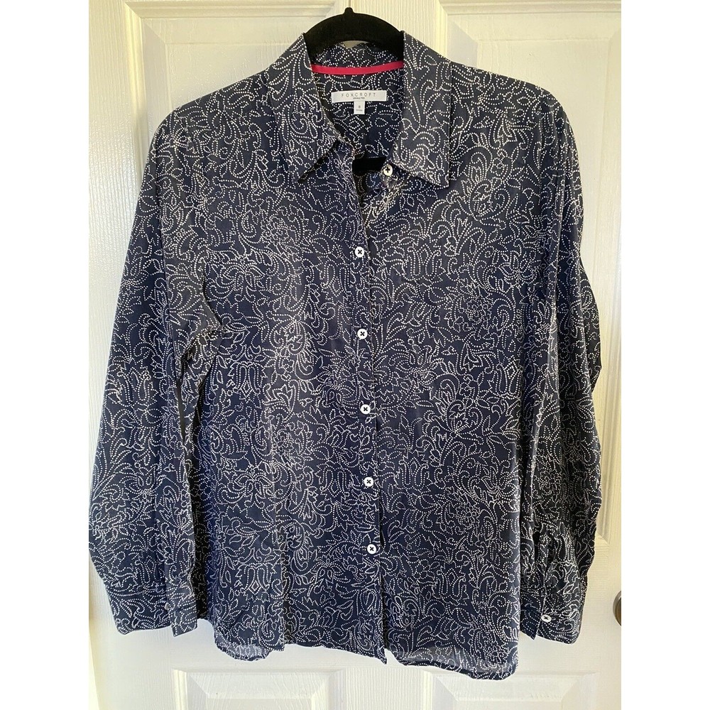 Foxcroft Wrinkle Free Dark Blue Long Sleeve Button Down Size 8 In Great Cond